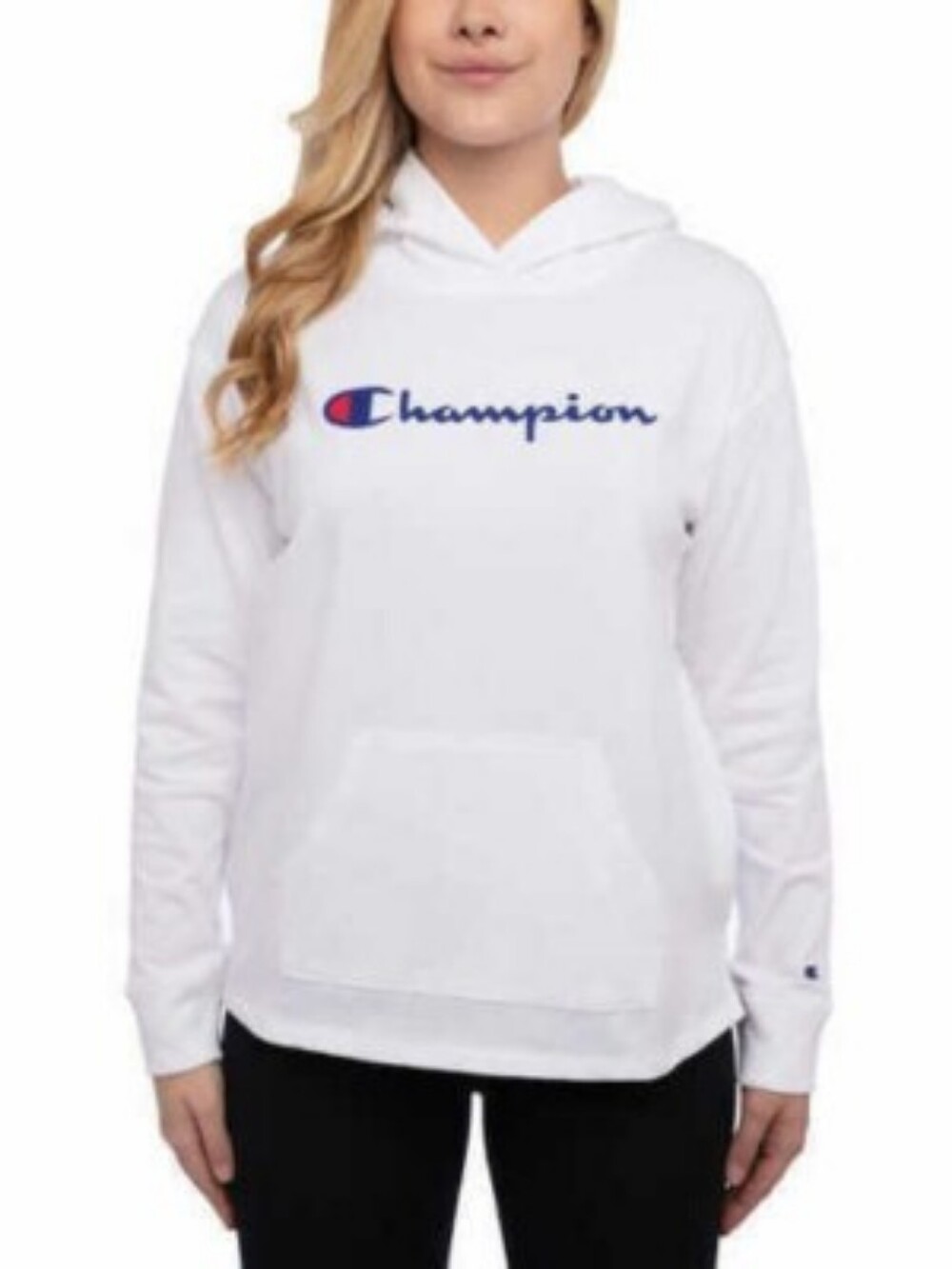 Champion Women White Hoodie with Navy and Red Script Logo Size M🥰